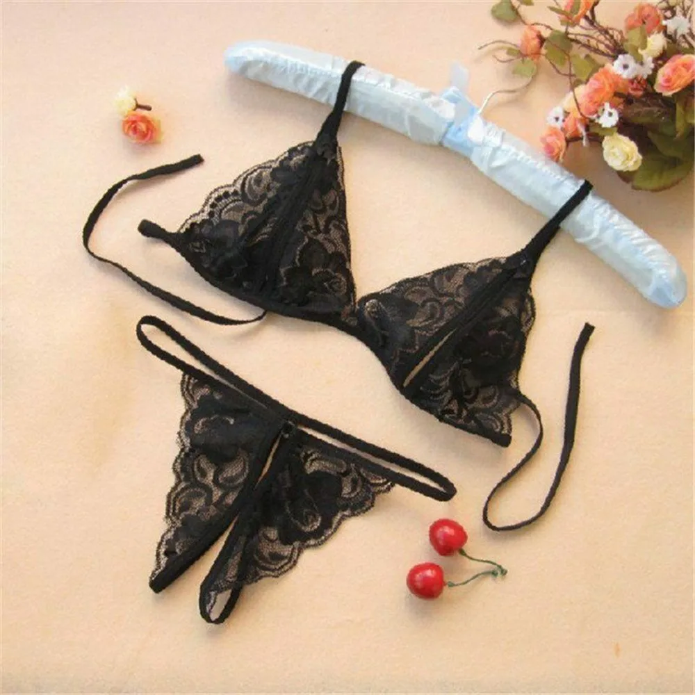 New Women Sexy Lace Open Crotch Temptation Lingerie Baby Bra G-String Set See Through Thongs Underwear Nightwear Female Bra Sets