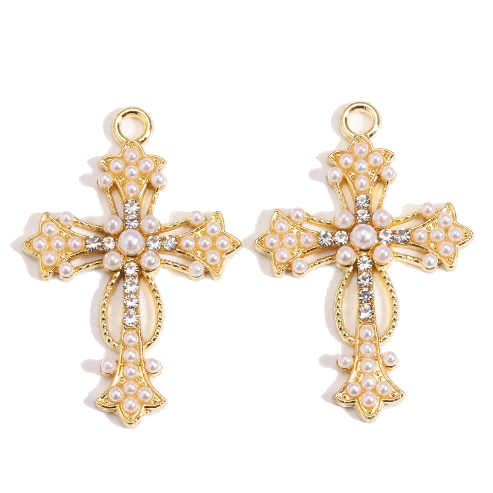 Peixin 10 Stück elegante Kreuz-Charms, Strasssteine, christlicher Schmuck für Mode, Halskette, Ohrringe, Schlüsselanhänger, DIY handgefertigte Anhänger – Detail 7