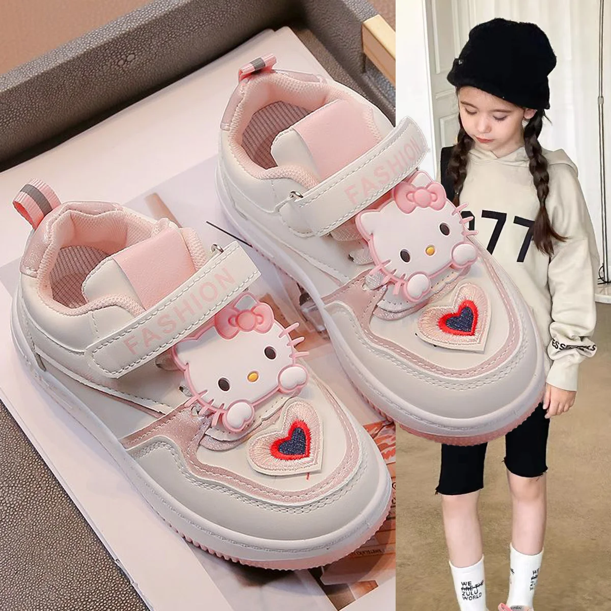 Girly Heart Kawaii Sanrio Hello Kitty Board Shoes Spring Autumn Cute Kt Cat Pendant Ins Fashion Sports Sneakers Gifts for Girls