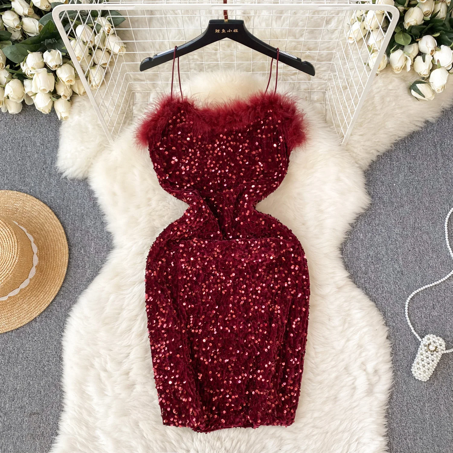 Seksowne puszyste ramiączka bez ramiączek aksamitna sukienka elegancka Vintage sukienka wieczorowa klubowa kobiet szykowna, Slim uroczyste sukienka typu Wrap bioder