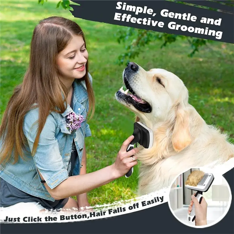 NEW HOT In Stock-Slicker Brush, Rake& Bath Brush 3PCS Pet Grooming Kit For Dogs, Cats& Horses Skin-Friendly,Self-Cleaning Tools view 3