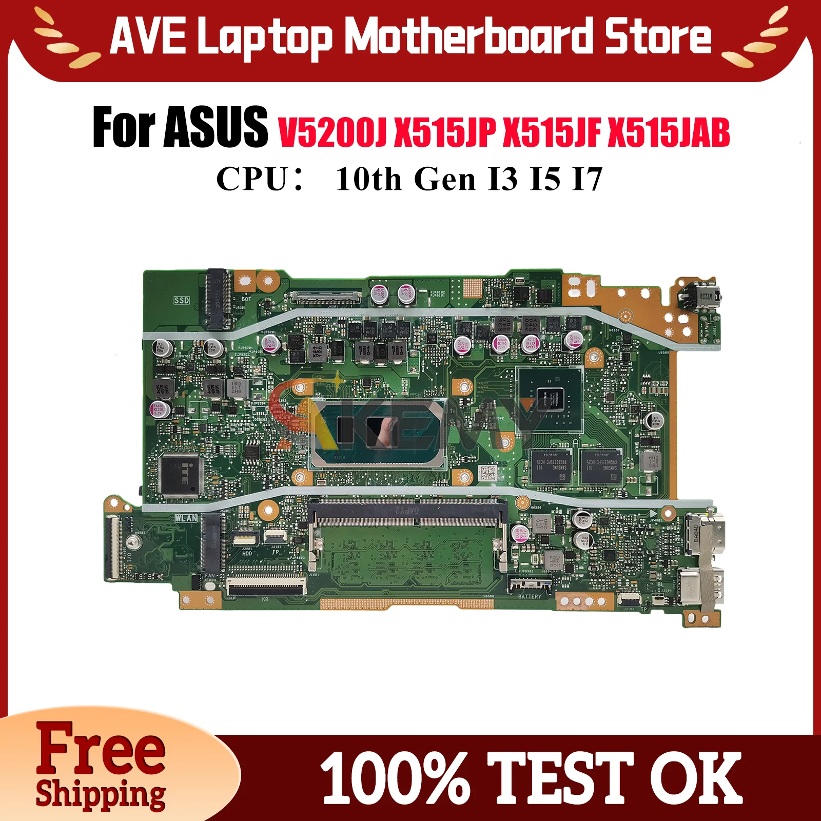 

X415JP Материнская плата для ноутбука ASUS VivoBook X515JAB X515JF A416J V4200J X515JP V5200J X415J Материнская плата с процессором I3 I5 I7 в порядке