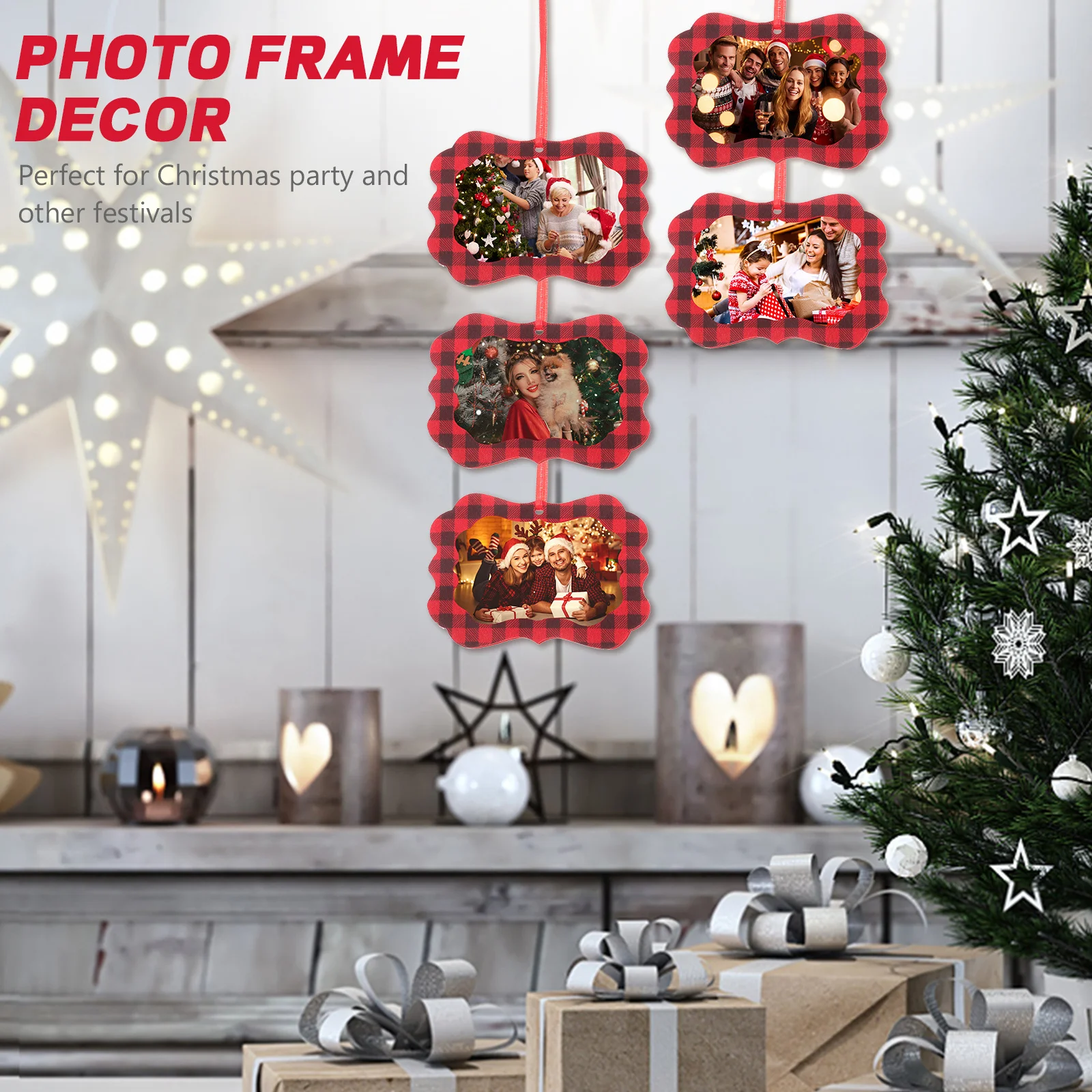 

12Pcs Felt Photo Frame Christmas Tree Pendants DIY Xmas Hanging Ornaments Holiday Decor Creative Festival Supplies