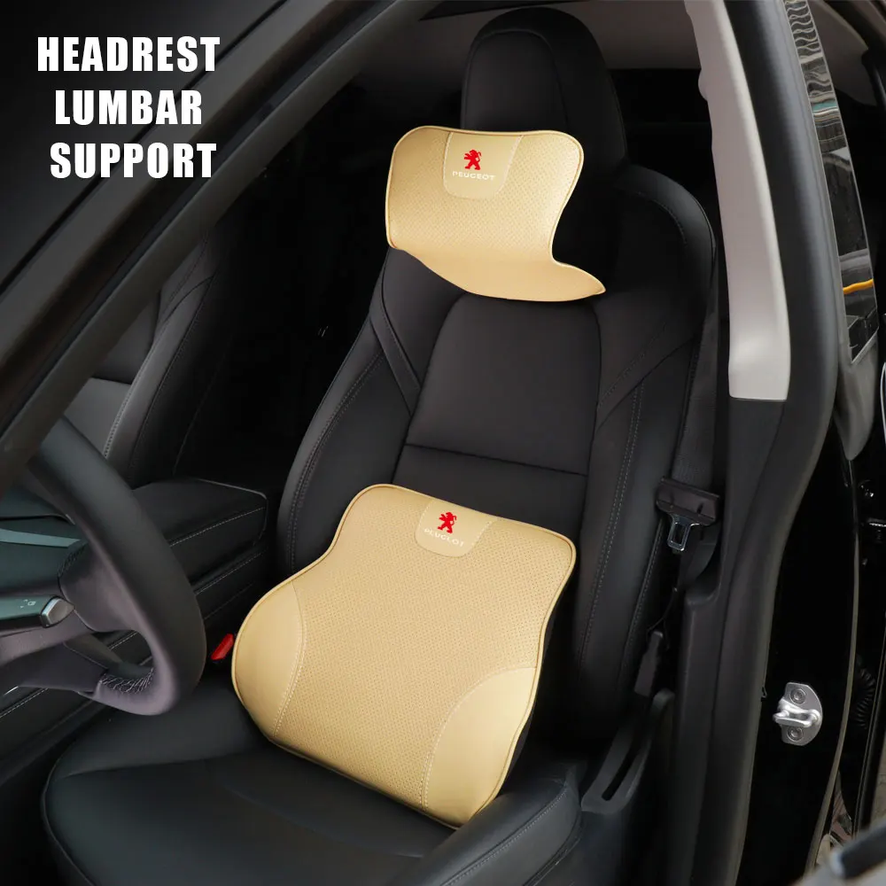 Auto Badge Memory Foam Car Lumbar Cushion Backrest Headrest Interior Accesories For PEUGEOT 206 208 3008 308 207 508 107 307 408