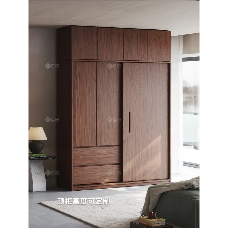 Solid wood oak black walnut sliding door wardrobe home bedroom modern wardrobe sliding door master bedroom second bedroom wardro