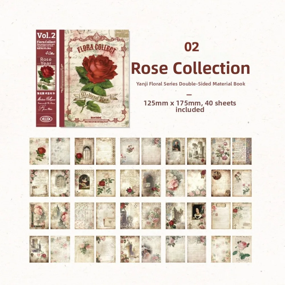 Floral Design Scrapbooking Paper Retro Background Unrepeated Patterns Double Sided Paper DIY Craft Journaling Paper