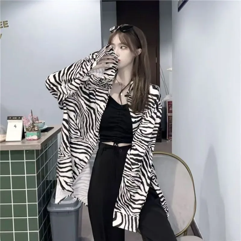 ربيع الخريف الساخن بيع فضفاضة ومريحة زيبرا طباعة تنوعا النسخة الكورية الرجعية بسيطة عارضة التخسيس في الهواء الطلق أعلى #1