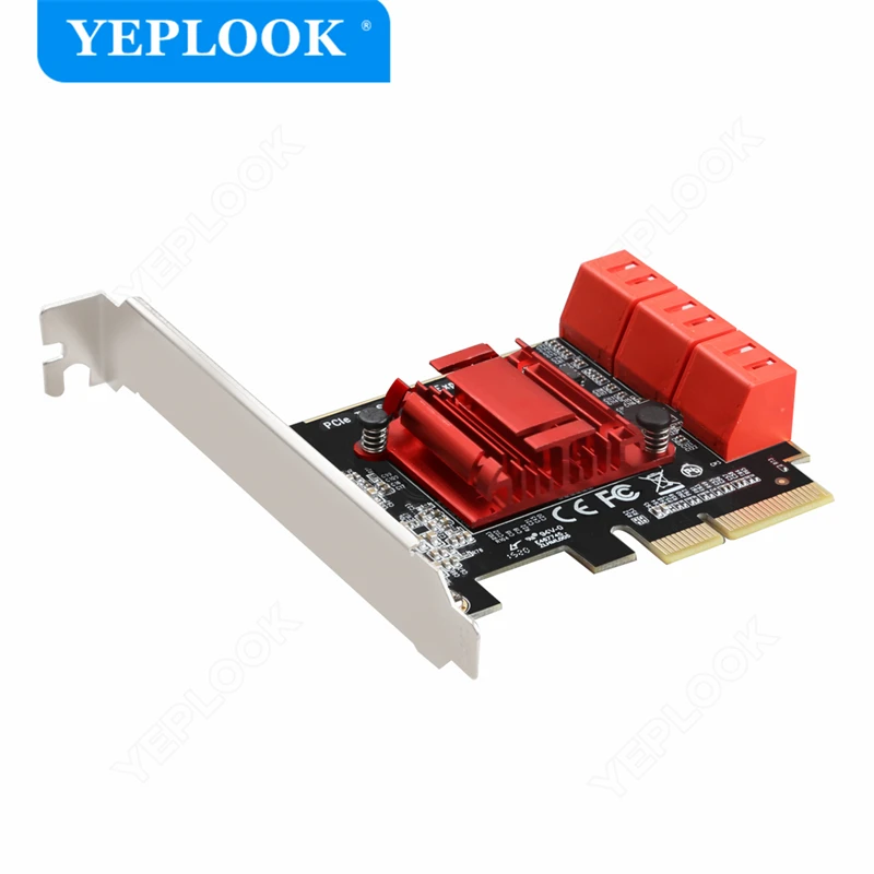 PCIe 4x to 6 Port SATA3.0 6Gbps PCIe to SATA Adapter Controller Expansion Card ASM1166 Chipset for HDD SSD with 8cm/12cm Bracket