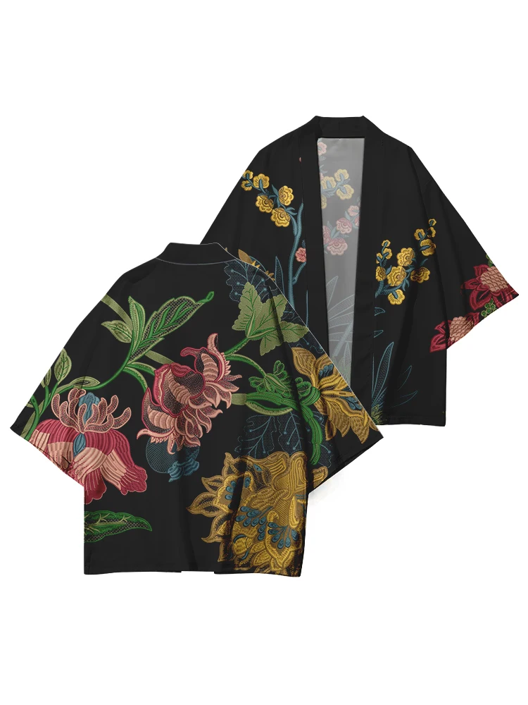 2024 NewFolding Fan Stampato Kimono delle Donne degli uomini di Harajuku Yukata Giapponese Veste di Modo Kimono di Strada Cosplay Cardigan Camicia
