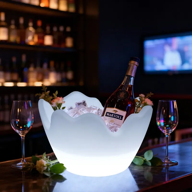 LED Light Up Ice Bucket Plastic Beer Wine Cooler Creative Petal Design for Party KTV Hotel Bar Home Use Chilling Drink