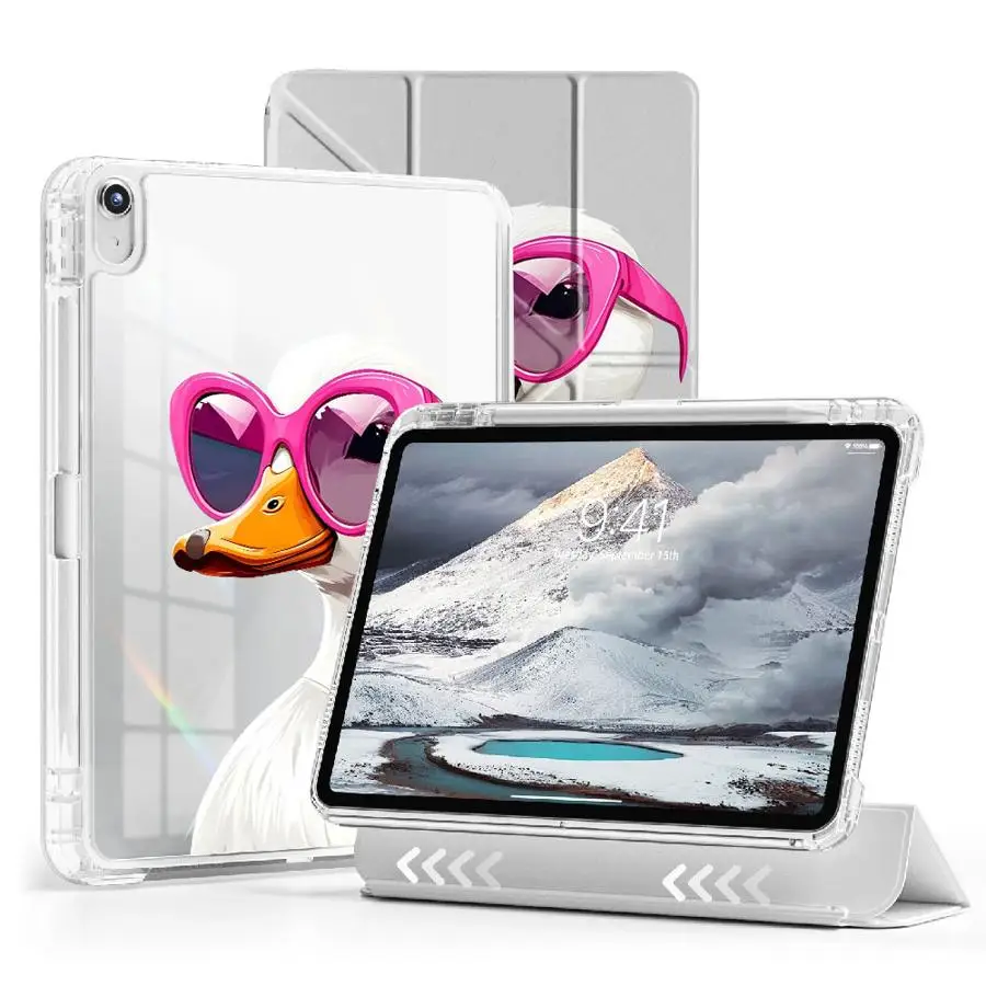 

Holder Cover Tablet Case For iPad Air 4 5 M3 M2 M4 11inch Mini 6 7 Pro 2025 11th 10th 9th 8th 7th 12.9inch Y-Fold Cartoon Duck