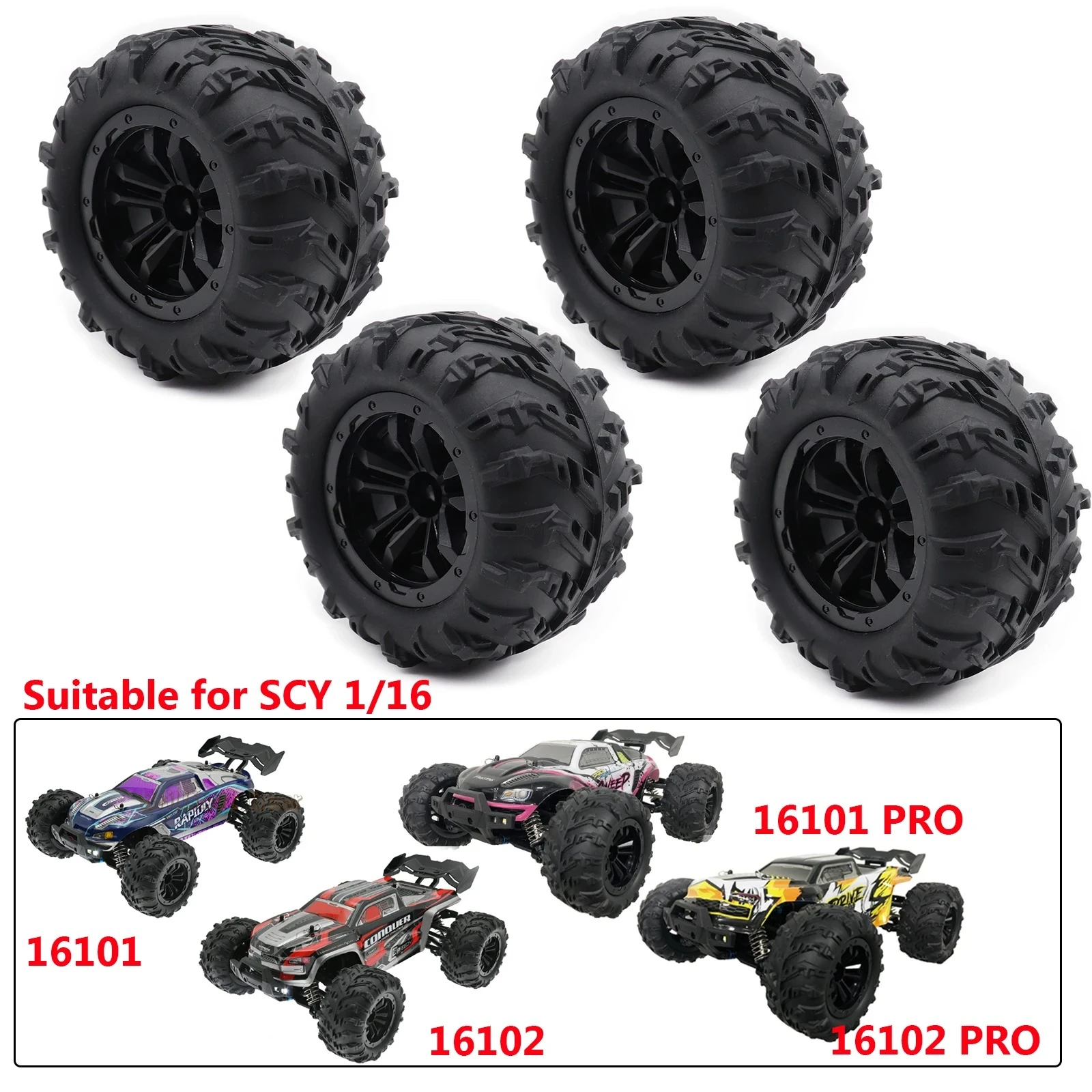 

4PCS/lot 12mm Hex Monster Truck Wheel Tires for SCY 16101 Pro 16102 Pro 1:16 Off Road RC Car Upgrade Parts 6034