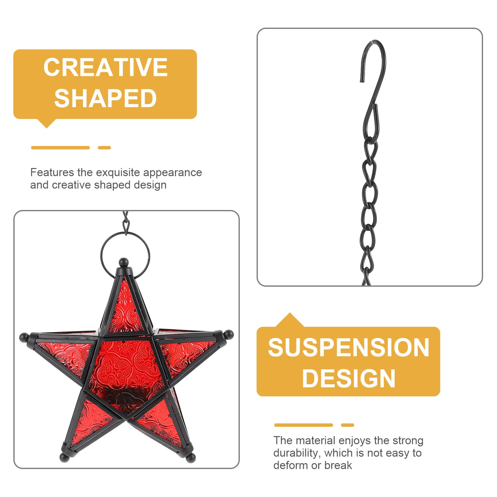 

Colorful Glass Craft Hanging Candleholder Five-Pointed Star Shaped Decor for Home Wall Decoration Indoor Use Iron Craft Glass