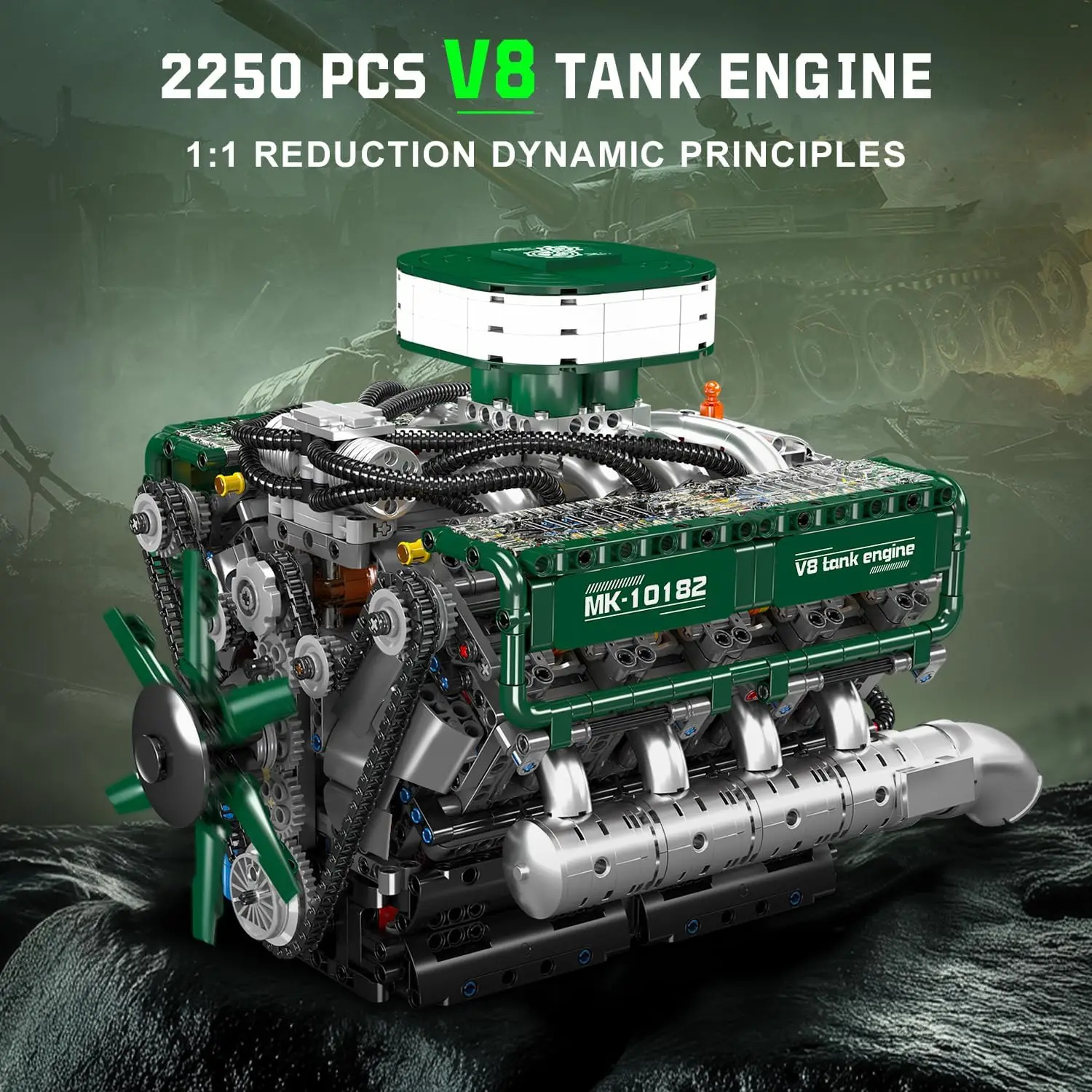 Motormodellbausatz, bauen Sie Ihr eigenes Panzermotor-Bausteinset mit Batterie und Motor auf, verbessertes 8-Zylinder-En