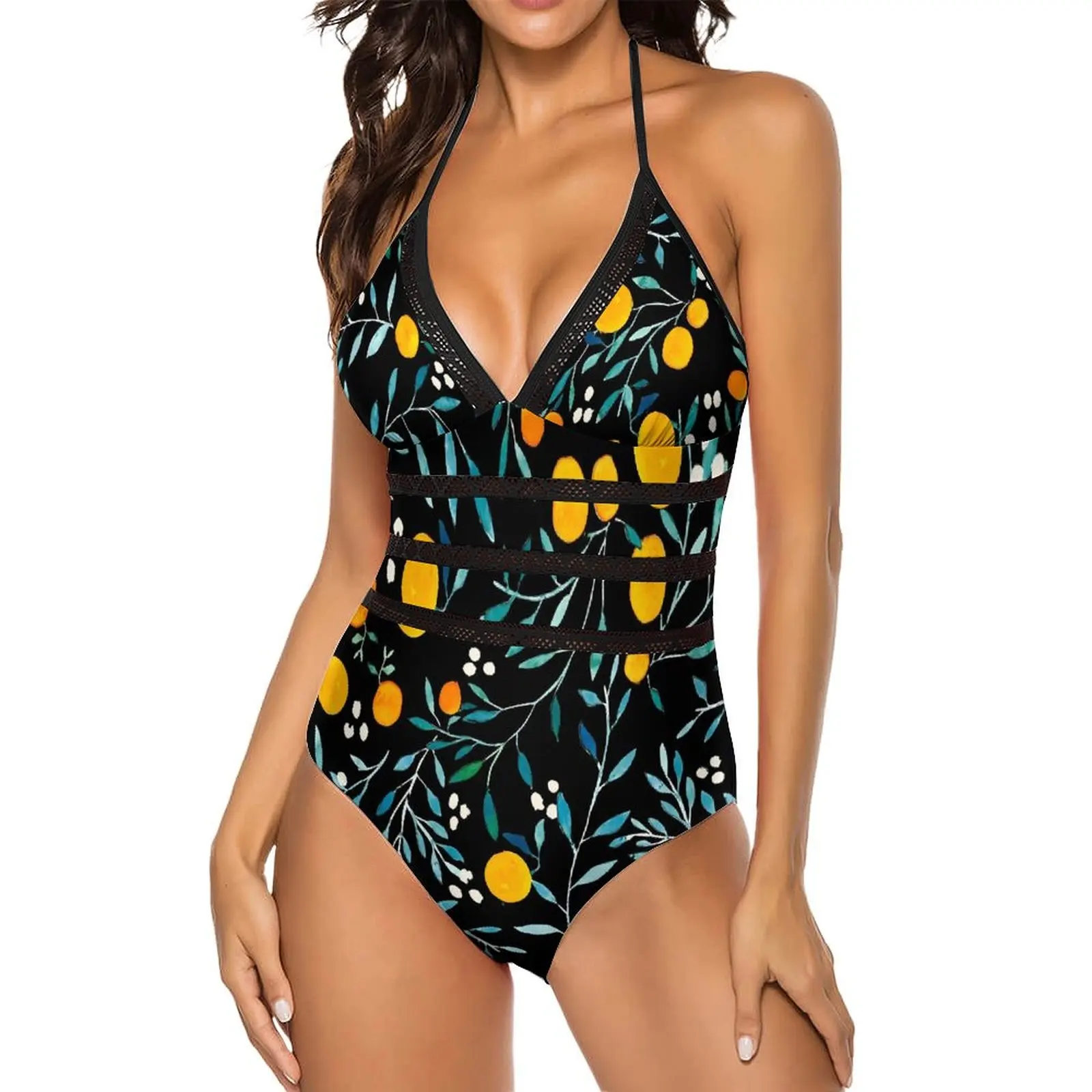 

Oranges Swimsuit Sexy Fruits Print One-Piece Swimwear Push Up Swimsuits Elegant Holiday Rave Bathing Suits