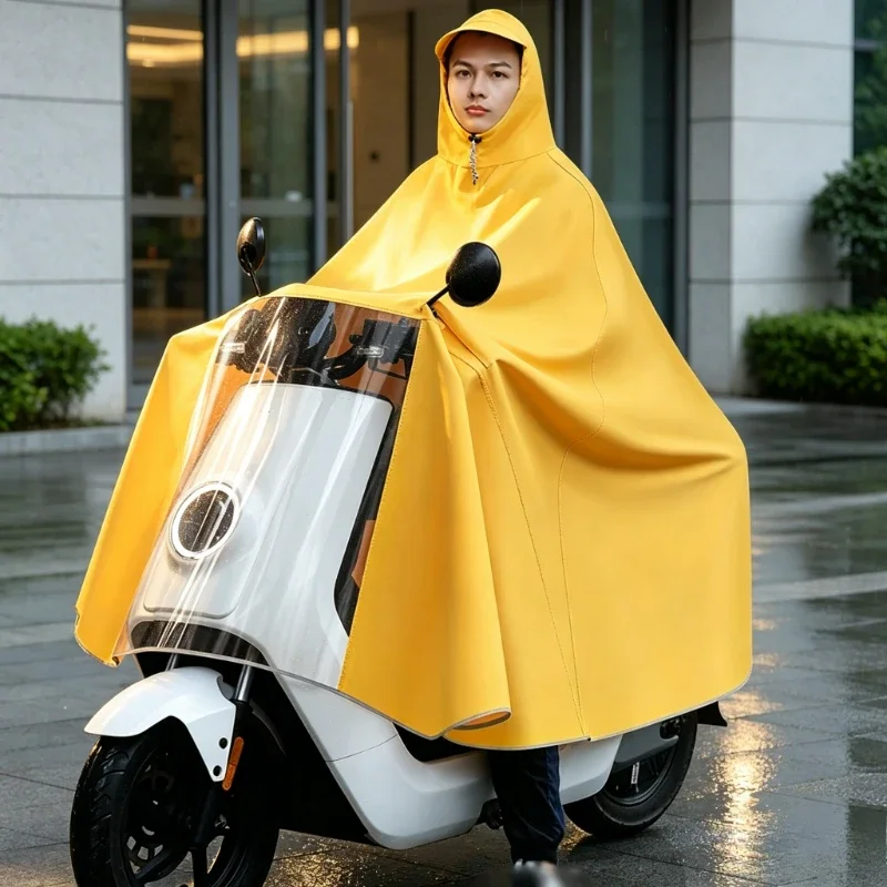 Ultra Long Motorcycle Rain Cape Reflective Night Safety 35% Thicker Visor Heavy Duty Stormproof Oxford for 1-2 Riders 오토바이 우비