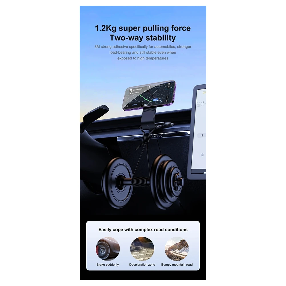 360 Degree Rotation Adjustable Magnetic Car Phone Holder Wireless Charging Panel Magnet Suction Mobile Phone Bracket-N35R