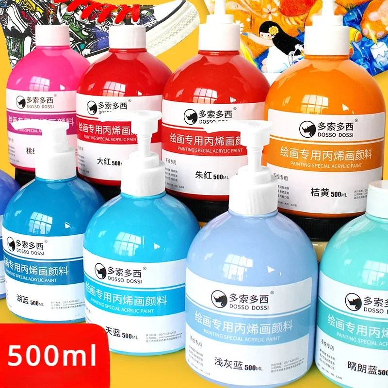 500ml Large Bottle Acrylic Paint Set Press Wall Painting 37 Colors Hand Painting Shoes Clothes Graffiti Diy Fabric Waterproof