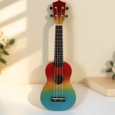 

1 Set 21 Inches Hand Painted Wooden Ukulele For Beginners Smooth Polished Rainbow Design Musical Instrument Starter Mini