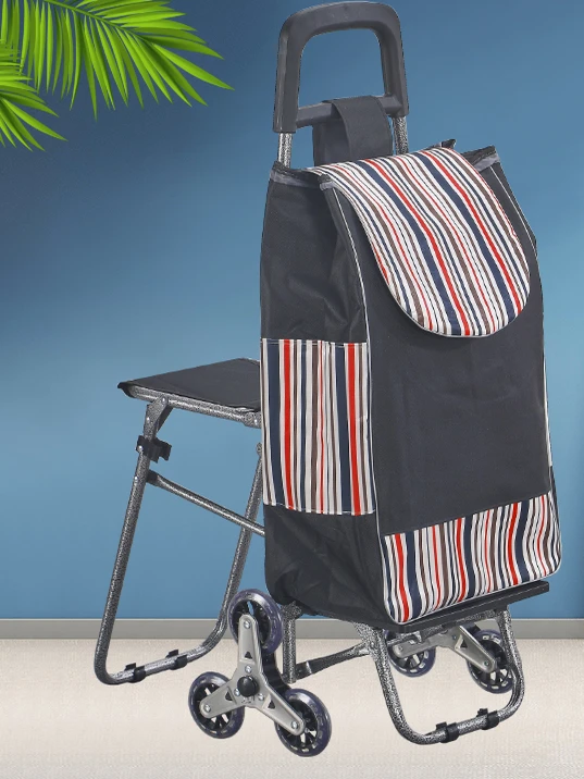 高齢者向けの座席とハンドルバー付きポータブルショッピングカート、野菜の買い物、階段の昇降、手引き、大容量カート