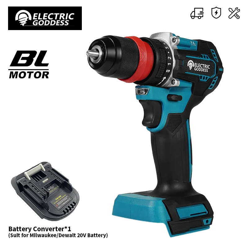 Electric Goddess Brushless Motor Electric Impact Drill Cordless Handheld Driver Power Tool ﻿For Makita 18V Battery ﻿Pin