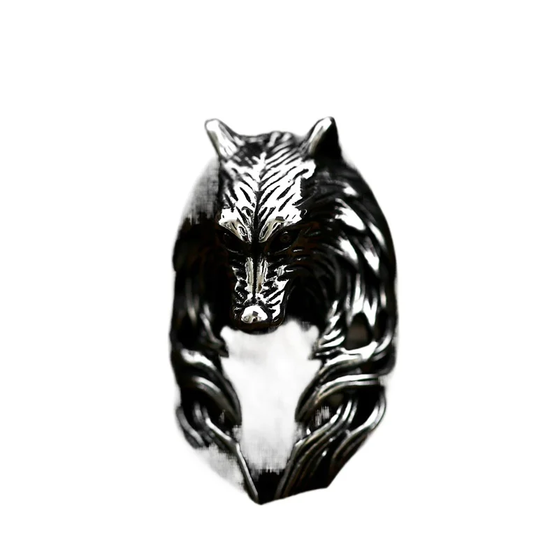 

SS8-803R Wholesale Men's Domineering Nordic Stainless Steel Three-dimensional Wolf Head Ring Hip Hop Punk Ring