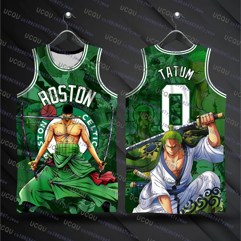 Anime japonais une pièce Luffy Zoro Tatum No.0 basket-ball sans manches t-shirt surdimensionné Sport décontracté en plein air Fitness gilet respirant