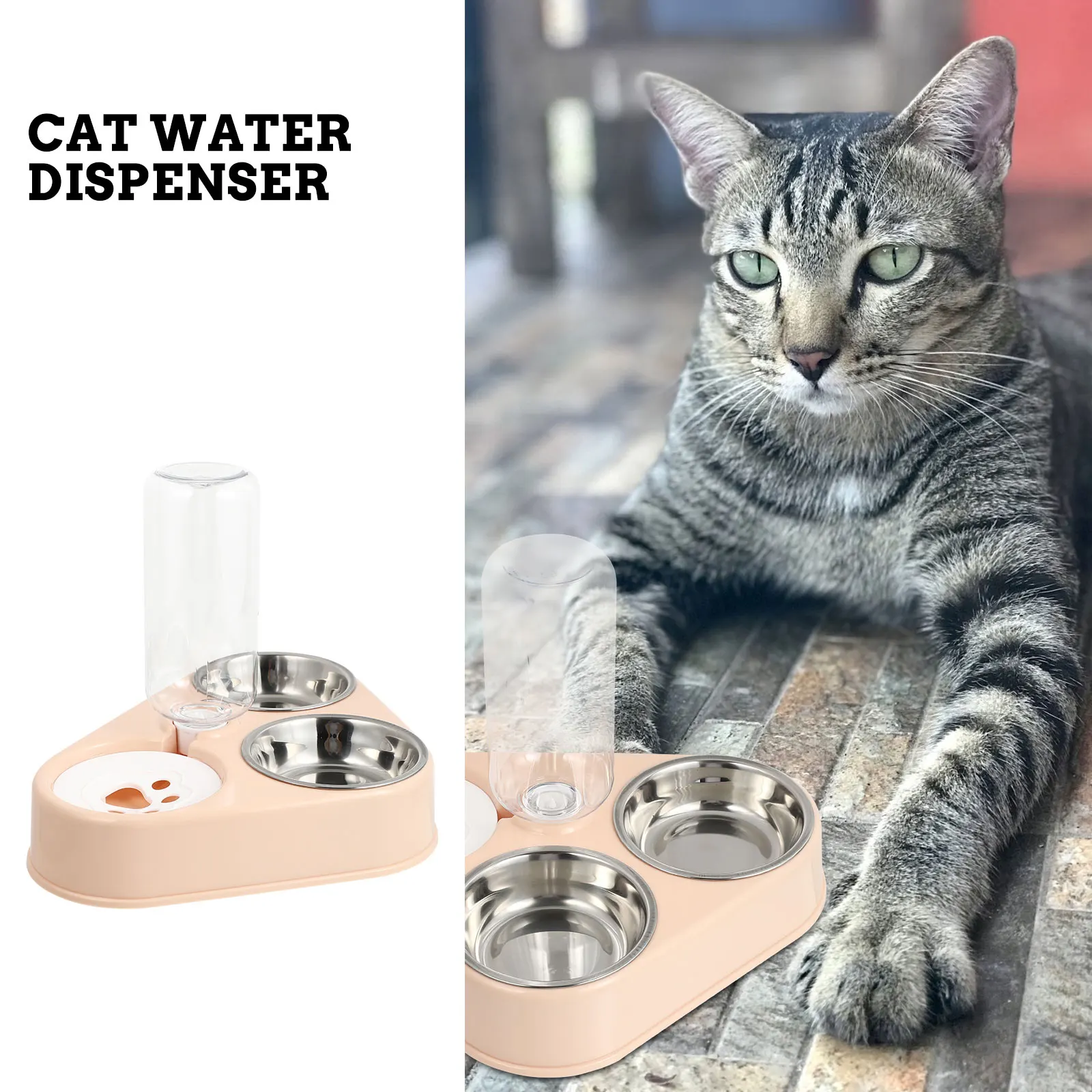 

Pet Water Bottle 500ml Stainless Steel Cat Dog Bowl Feeder Sink Dividers Safe Durable Pet Supplies Automatic Dispenser