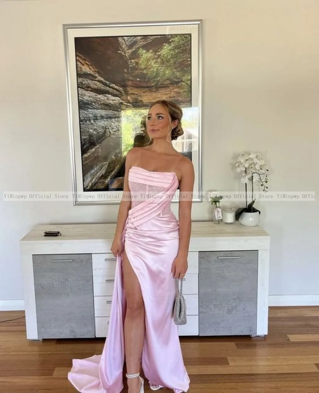 Stapless Mermaid Prom Dresses for Black Girls Thigh-High Slits Beads Birthday Party Dress Formal Occasion Matric Dance Gowns