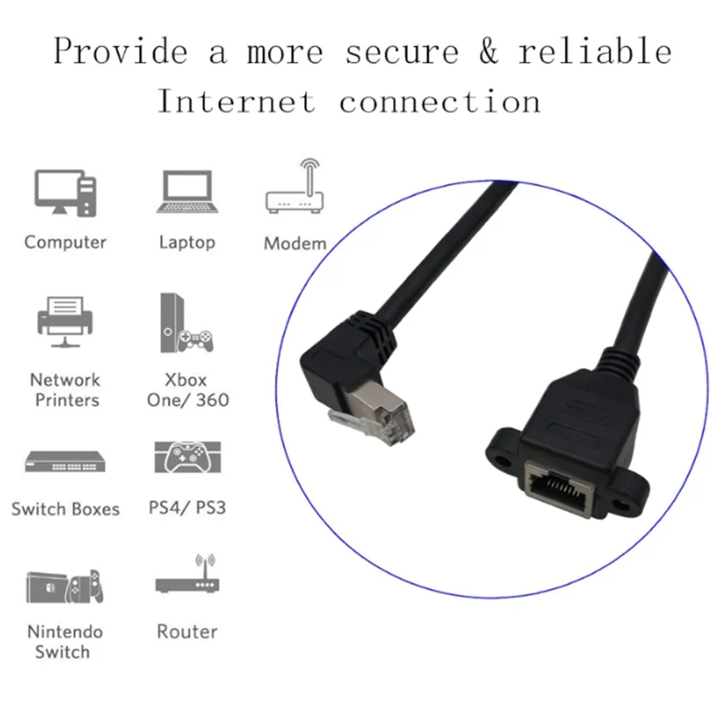Up & Down Angled 90 degree RJ45 Cat5 8P8C FTP STP UTP Cat 5e Male to Female screws Panel Mount LAN patch Ethernet Network Cable