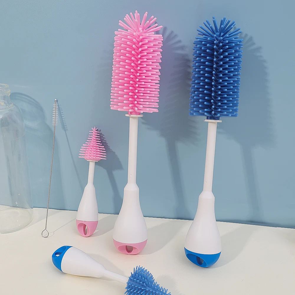 Three-in-one Silicone Bottle Brush Set 360-degree Rotating Nipple Brushes Suction Brush Hand-held Baby Cleaning Brush Tool