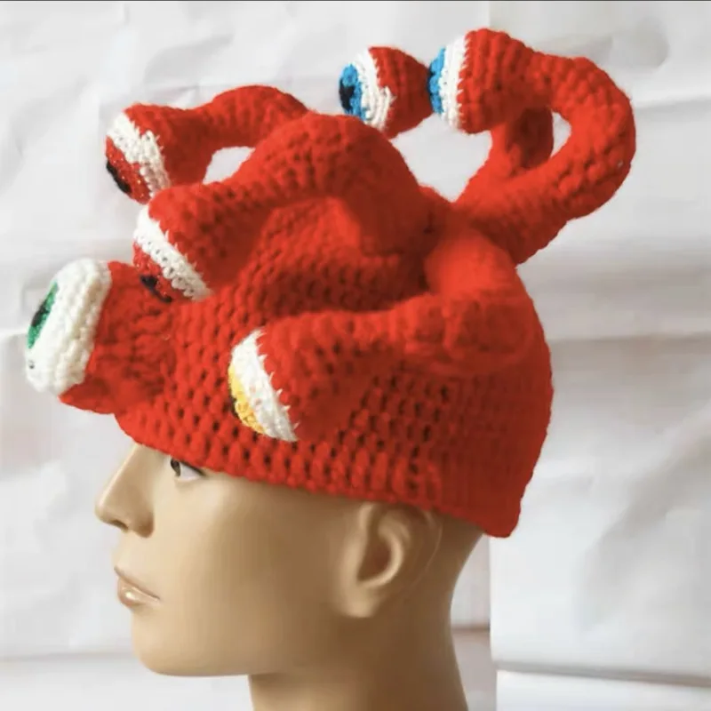 2024 Hand-knitted Octopus Eye Hats Fall/Winter Halloween Tentacle Hats Men's and Women's Monster Hats