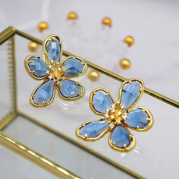 Fashion Crystal Flowers Stud Earrings for Women 2024 Trendy Europe Korean Exaggerated Personality Jewelry