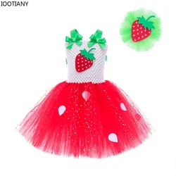 2024 Cute Strawberry Tutu Dress For Baby Girls Birthday Party Sparkly Tulle Dresses For Girl Halloween Carnival Cosplay Costumes