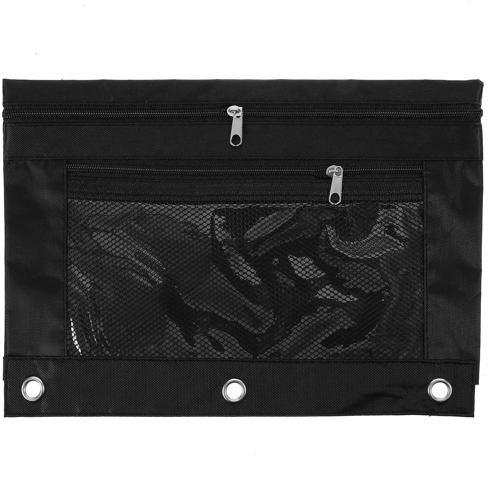 

Large Capacity Zipper Double Pocket Transparent Window 3-ring Binder Stationery Pen Bag Pencil Black