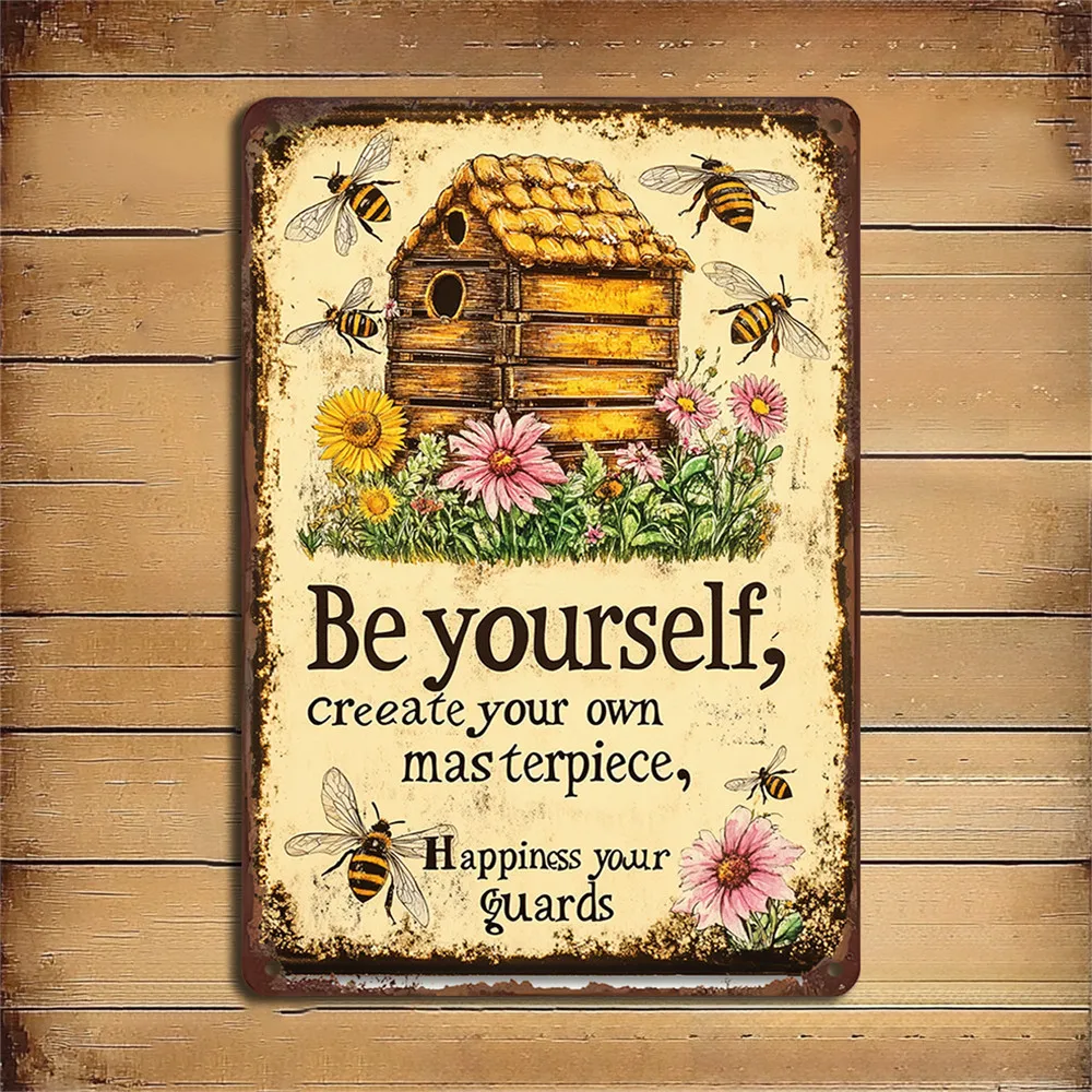 Iron Bee with Beehive Inspirational Quotes Wall Art Vintage Metal Iron Sign for Home Decor Measures 8x12 inches Home Decoration