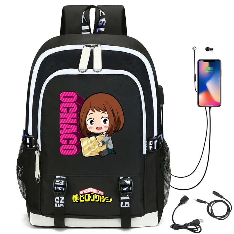 My Hero Academia Izuku Backpack with USB Charging Port Cute MHA Cosplay Bookbag for Boys Girls Gift School Mochila