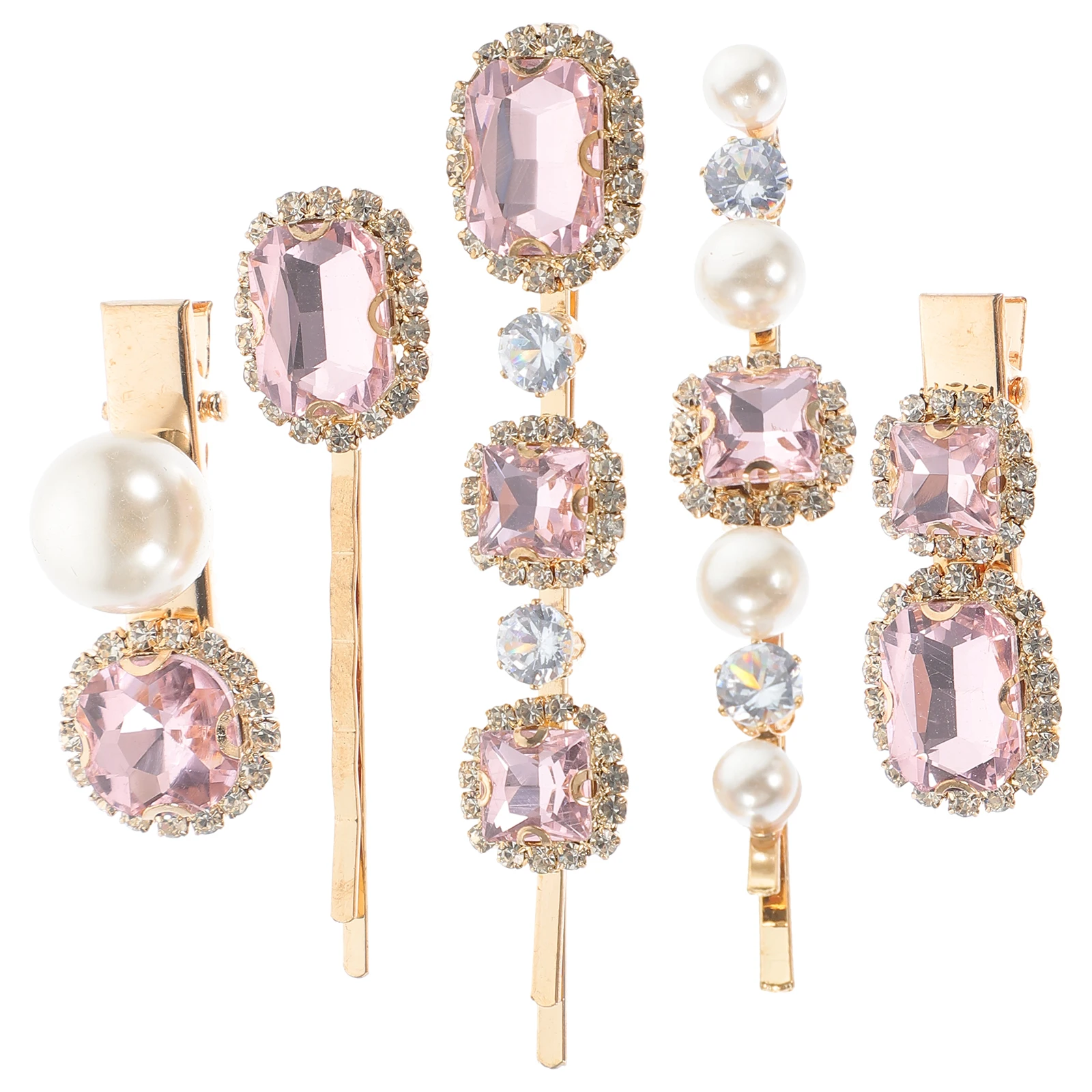 

5pcs Rhinestone Bangs Clip Hair Accessories Women Girls Metal Hairpin Barrettes Pink Sparkling Long Hair Clips Styling Aid