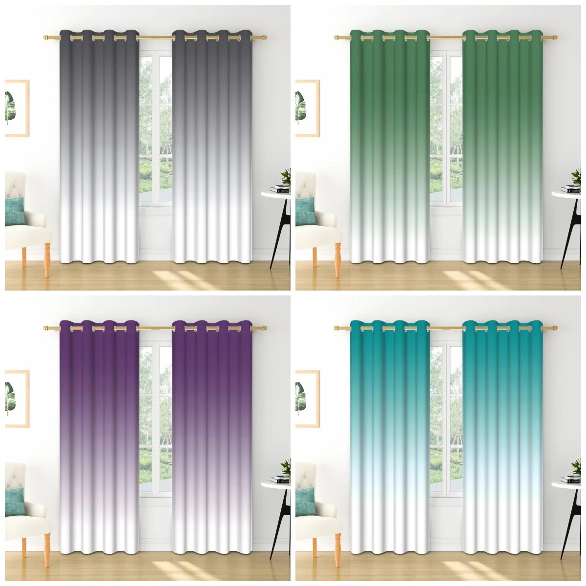 

Modern Gradient Blackout Curtains Two-Tone Design Thermal Insulated Grommet Window Drapes Bedroom Living Room Minimalist Decor