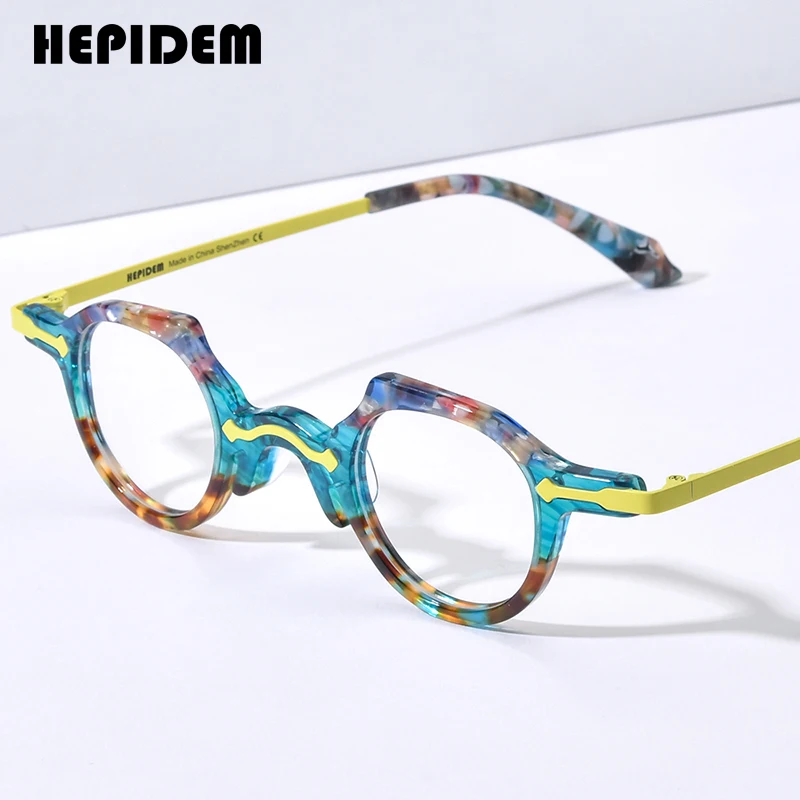 HEPIDEM Acetate Glasses Women Frame 2024 New Vintage Retro Cat Eye Eyeglasses Men Spectacles Eyewear H9341