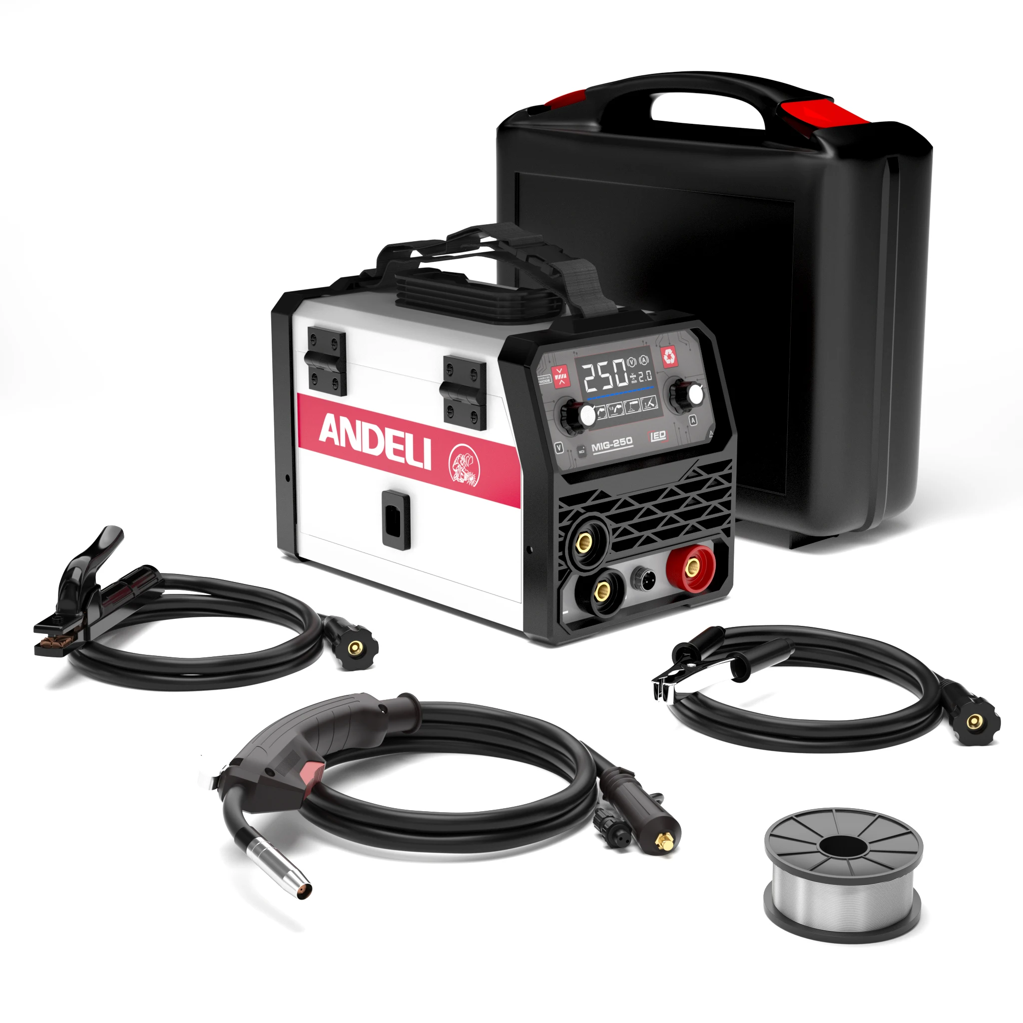 

MIG-250ME Light Emitting Diode 220V IGBT Inverter Welder Flux MIG/Lifting Tig/Stick 3 in 1 Multi-process Welder MIG Welder