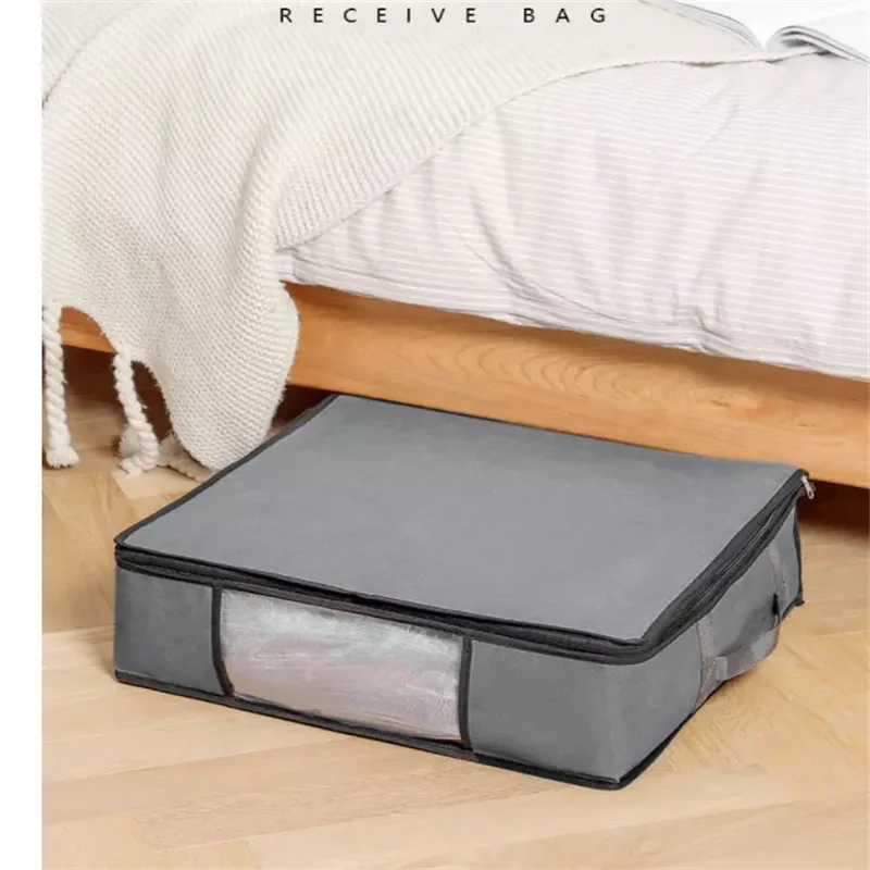 2PCS Thickened Non-Woven Quilt Storage Bag Clothes Moisture-proof Organizer Zipper Closet Storage Box Large