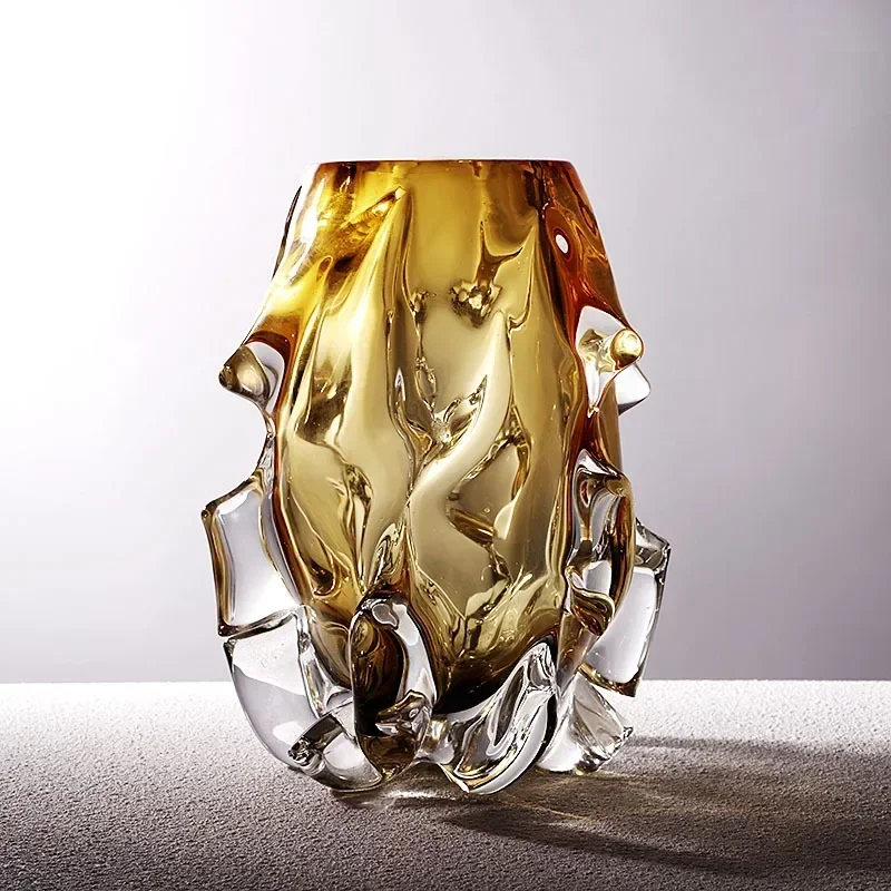 High-grade Crystal Glass Art Vase Ornaments Modern Contracted Vase Decoration Hand Craft Gift Desk Decorative Flower Ware