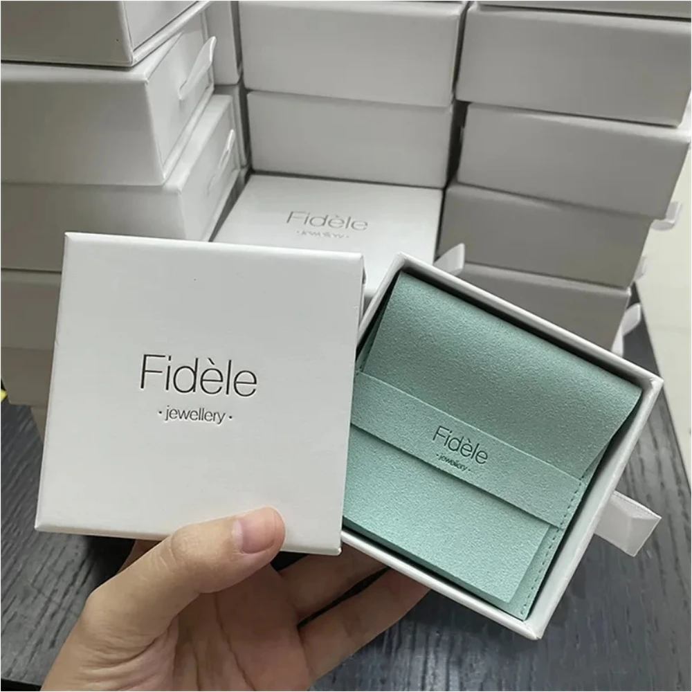 50Pcs Custom White Paper Jewelry Boxes, Small Jewelry Packaging Drawer Box, Jewelry Pouch Gift Bag with Logo or Name for Wedding