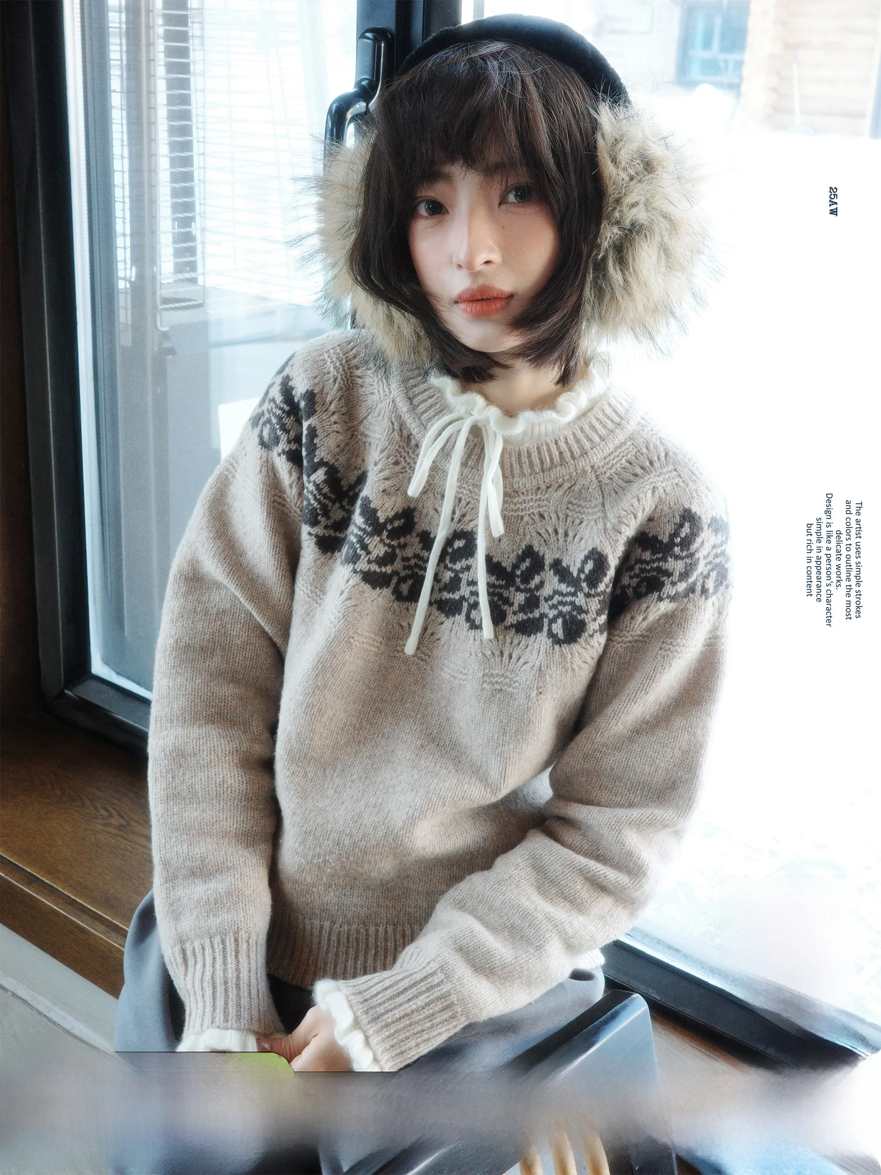 

Retro Sle Woolen Sweater Fair Isle Knit Texture Soft Cotton Workroom White Sketch Selective eep Wool Tee Dimensional Fe...