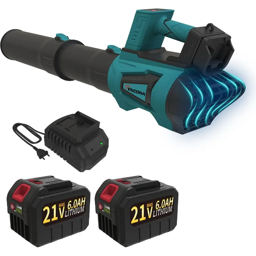 

Cordless Brushless Leaf Blower with 6Ah Battery2 and Charger Strap 21V Quiet 6-Speed Electric Leaf Blower with Digital Display