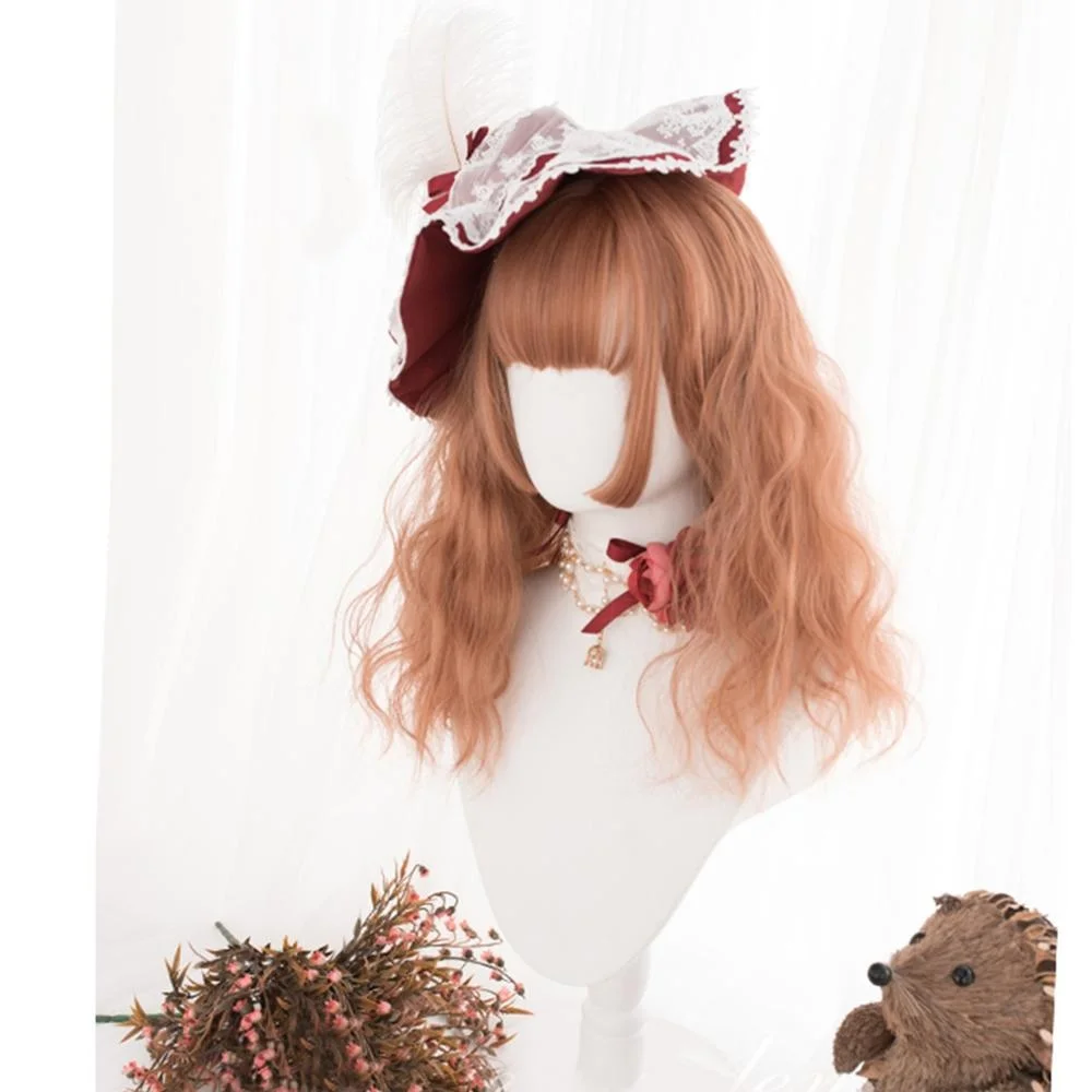 CosplayMix-Perruque Synthétique Lolita Mignonne pour Femme, Cheveux Bouclés Moyens, Orange, Ombre, Frange, Halloween, Cosplay, Bonnet, 45cm