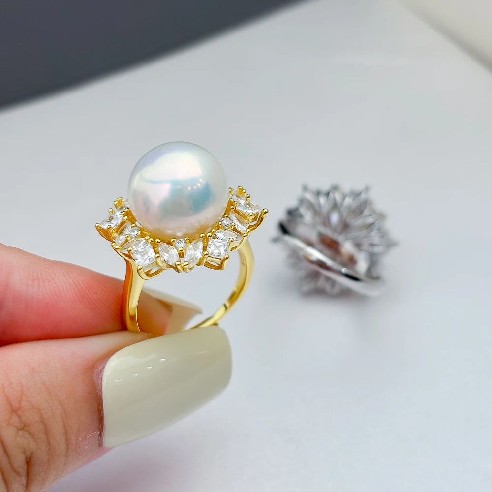 قائمة جديدة 925 فضة زهرة خاتم اللؤلؤ جولة فارغة دعم الحساسية هل DIY بها بنفسك أجزاء إكسسوارات المجوهرات هيبوالرجينيك