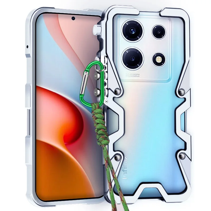 Zimon Luxury Armor Metal Aluminum Phone Bumper For Infinix Note 50 40 Pro+ 30 Vip Cover Mechanical Purely Handmade Skull Case