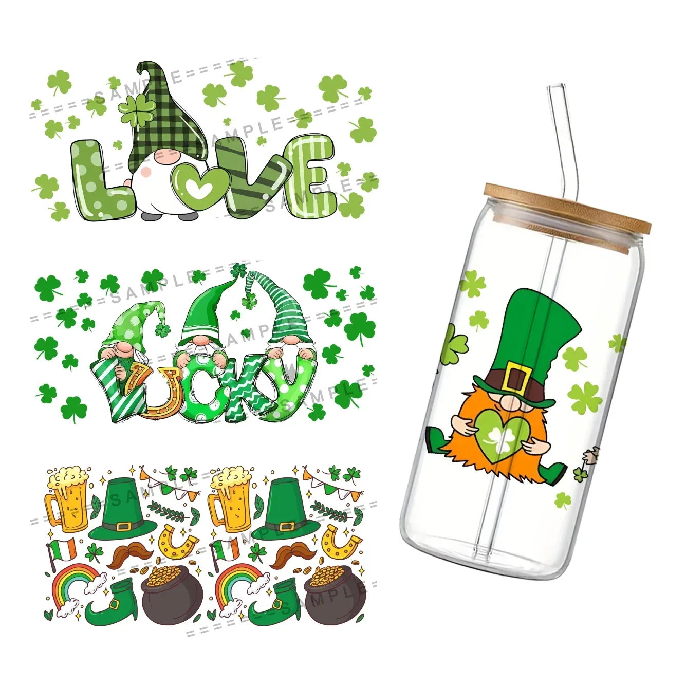 11x24 سنتيمتر عيد القديس باتريك ل Libbey 16oz يمكن الزجاج UV DTF القهوة يمكن التفاف Libbey الزجاج التفاف #2